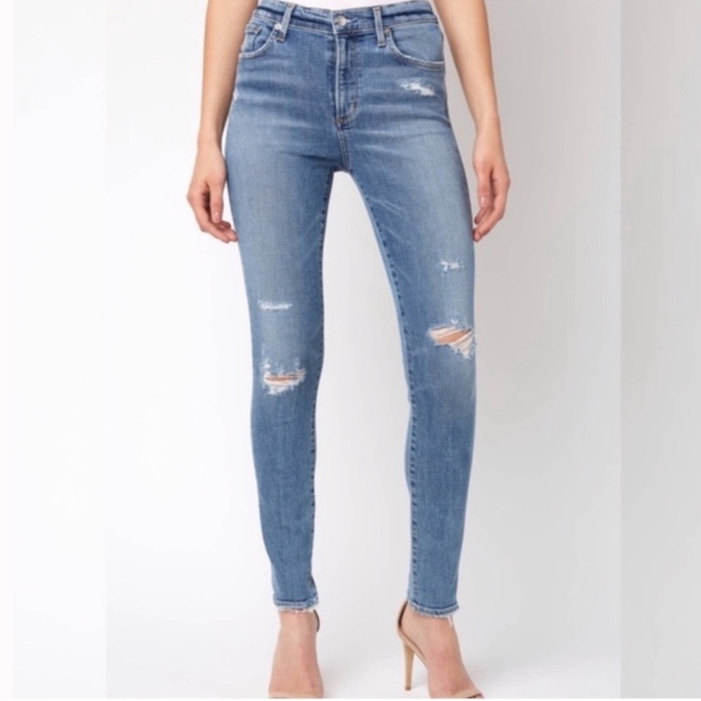 Agolde Blue Distressed Sophie High Rise Skinny Jeans